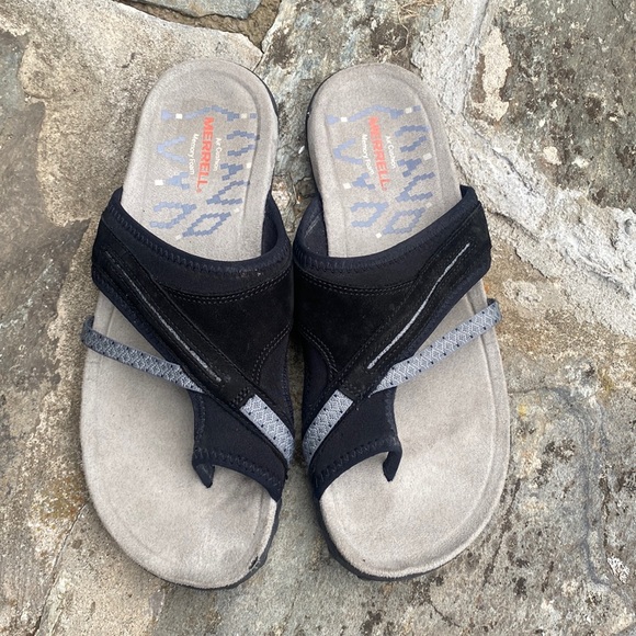 Merrell Shoes Merrell Air Cushion Memory Foam Black Suede Sandal Poshmark